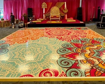 High Gloss Vinyl Self-Adhesive Dance Floor Mural Mehdi Mandala Elements Indian Wedding Custom Dance Floor Wrap