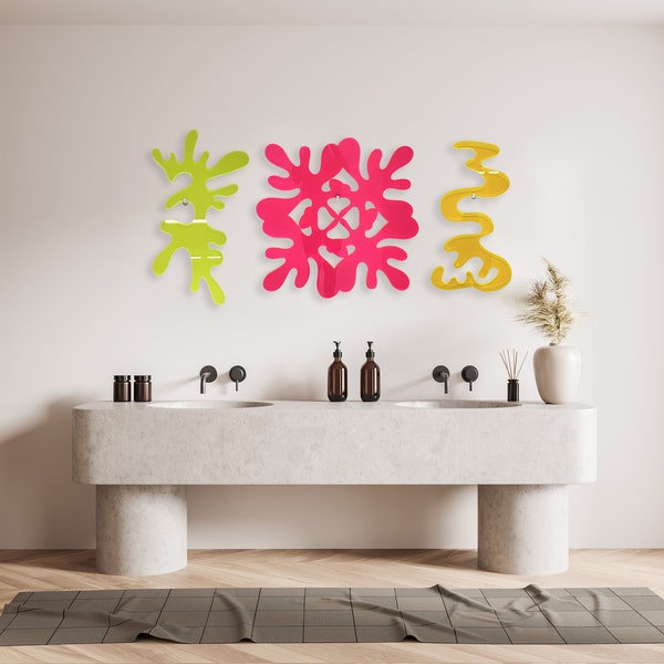 Fluorescent Acrylic Wall Art Set: Neon Modern Sculpture