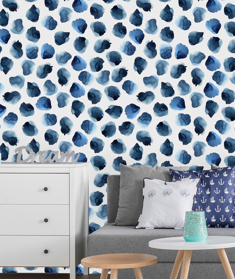 Removable Wallpaper Self Adhesive Wallpaper Blue Watercolor Etsy