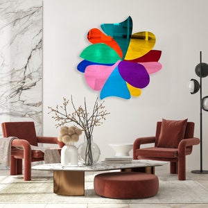 Escultura floral de pared de acrílico espejado: arte abstracto de gran tamaño