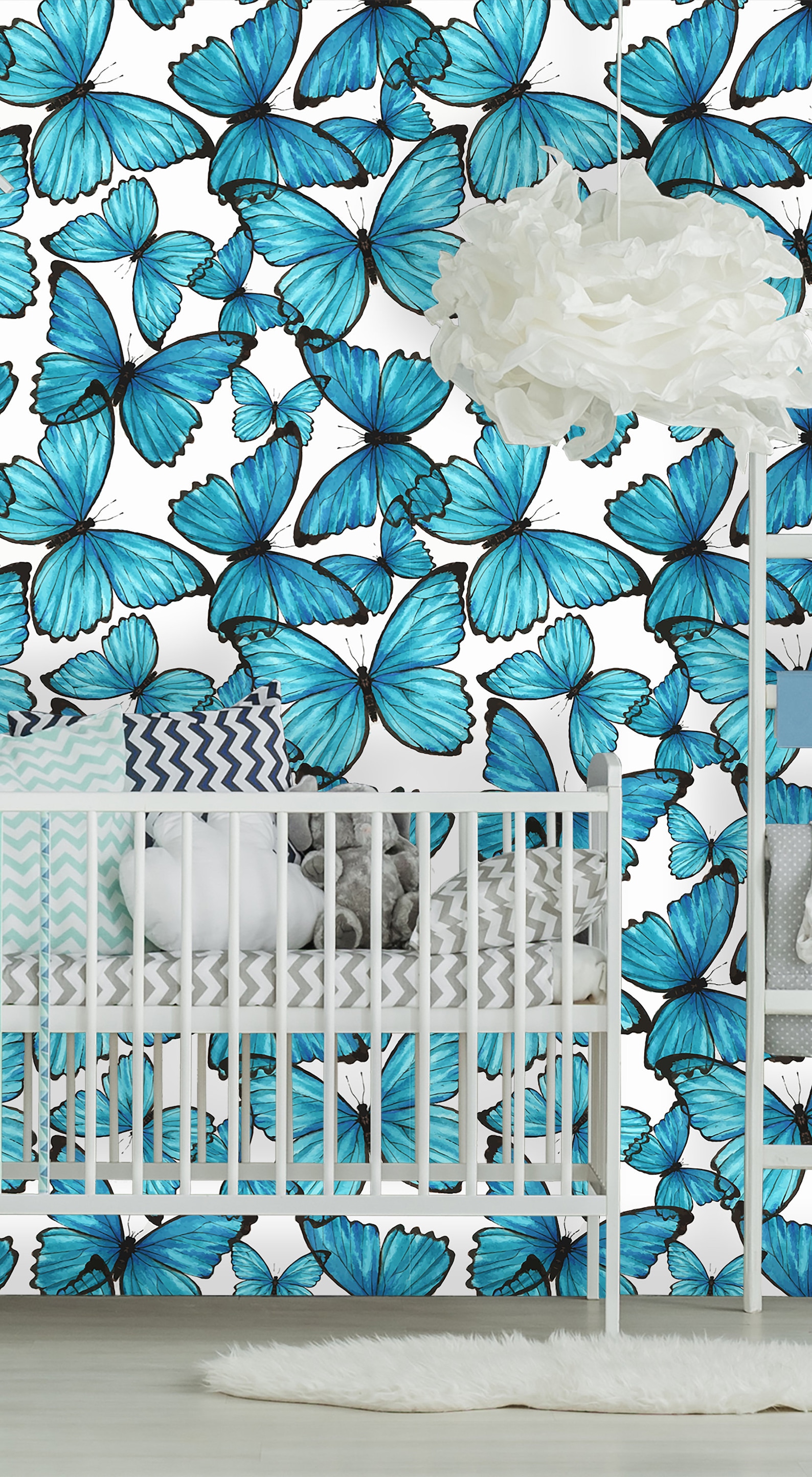 Removable Wallpaper Self Adhesive Blue Butterflies Nursery Etsy Canada