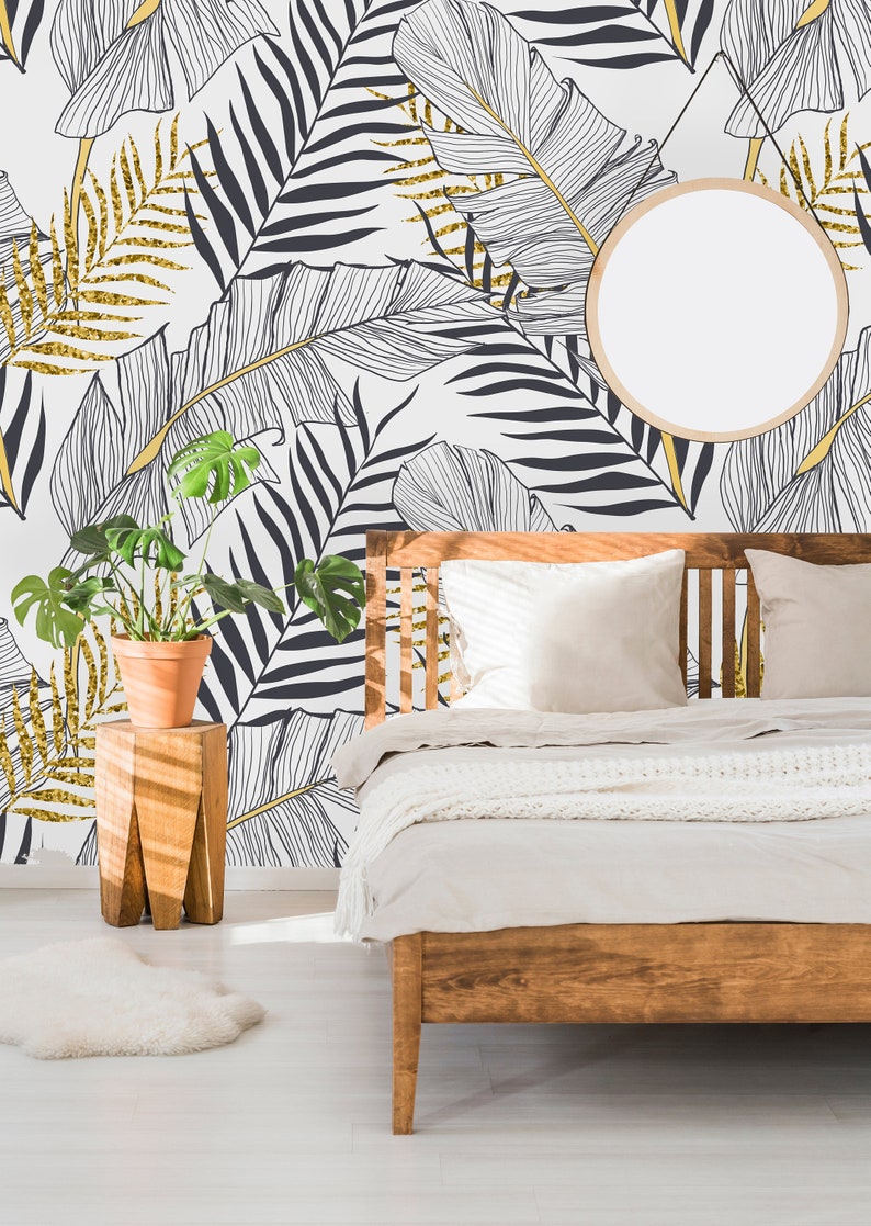 Removable Wallpaper Self Adhesive Wallpaper Tropical Gold Etsy