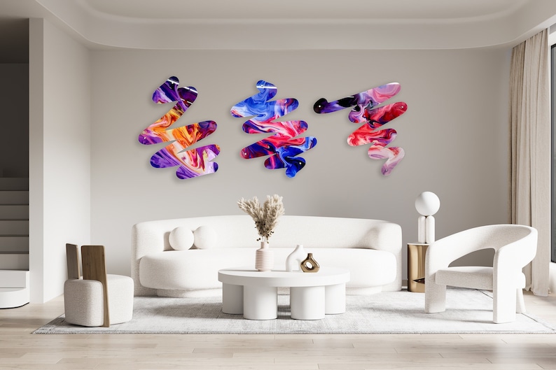 Set of 3 Abstract Squiggle Art Prints: Modern Wall Sculpture - Etsy