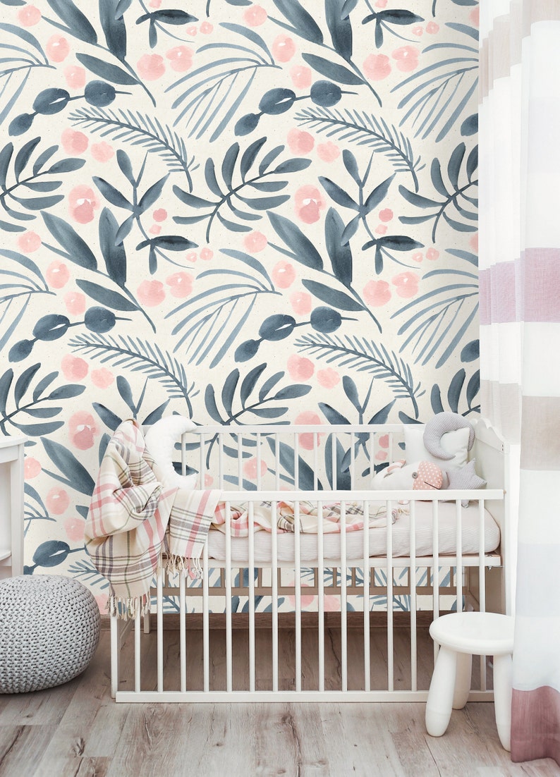 Removable Wallpaper Self Adhesive Wallpaper Gray Leaves and Etsy