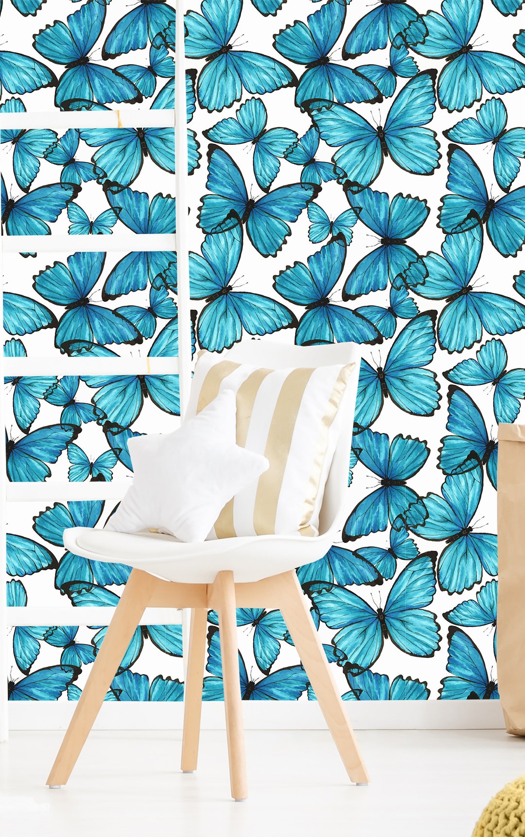 Removable Wallpaper Self Adhesive Blue Butterflies Nursery Etsy
