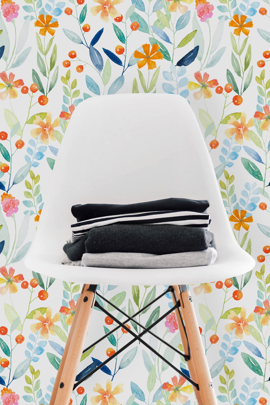 Removable Wallpaper Self Adhesive Wallpaper Watercolor Floral Etsy