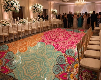 High Gloss Vinyl Self-Adhesive Dance Floor Mural Mehdi Mandala Elements Indian Wedding Custom Dance Floor Wrap