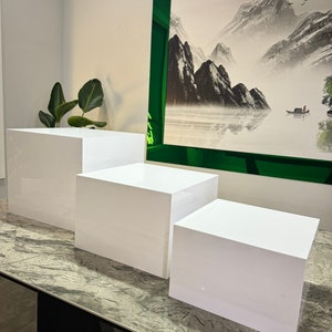 Food Risers for Buffet Table, Made in USA, White Acrylic Box Set of 3, White Display Posing Cube Pedestal Stand Riser, Acrylic Food Stands