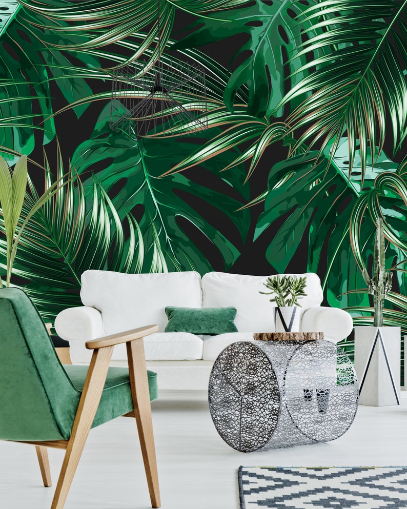 Removable Wallpaper Self Adhesive Wallpaper Jungle Leaf Mural Etsy