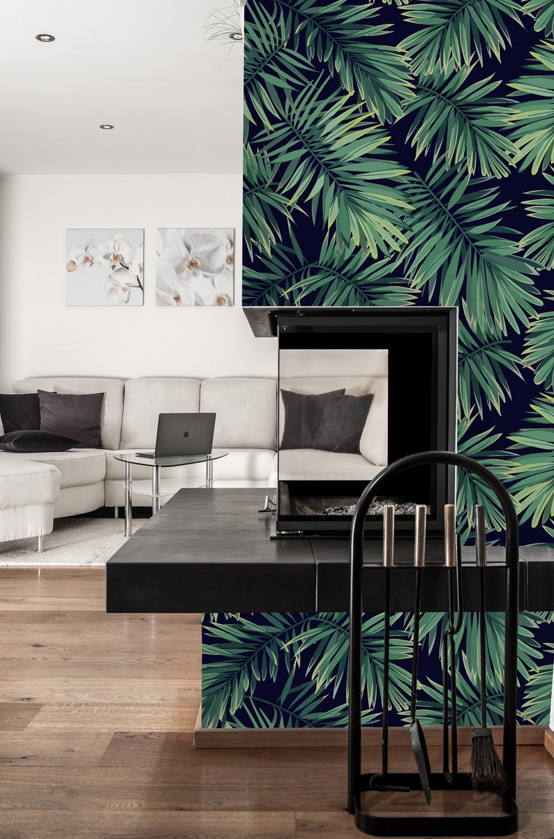 Removable Wallpaper Self Adhesive Wallpaper Dark Palm Leaves Etsy