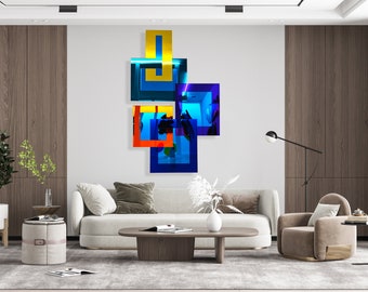 Geometric Wall Art, Blue Wall Decor, Contemporary Wall Art, Wall Hanging, Home Decor, Wall Sculpture, Abstract Art, 3D Wall Art, Modern Art