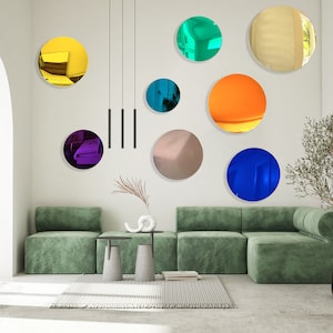 Gespiegelte Acryl Abstrakte Kreise Wandkunst Set von 8 | Hergestellt in den USA | Luxus Geschenk | Modernes Dekor | Übergroße Wandkunst | Mid Century | UNIKAT