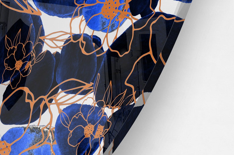 Dark Blue Wall Art, Circle Print, Nursery Wall Decor, Floral Prints