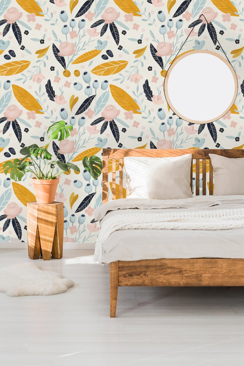 Removable Wallpaper Self Adhesive Wallpaper Pastel Flowers Etsy