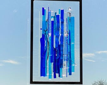 Cobalt Blue Glass Art Hanging Panel
