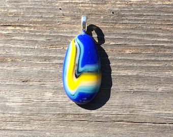 Fused Glass Pendant in Blue & Yellow