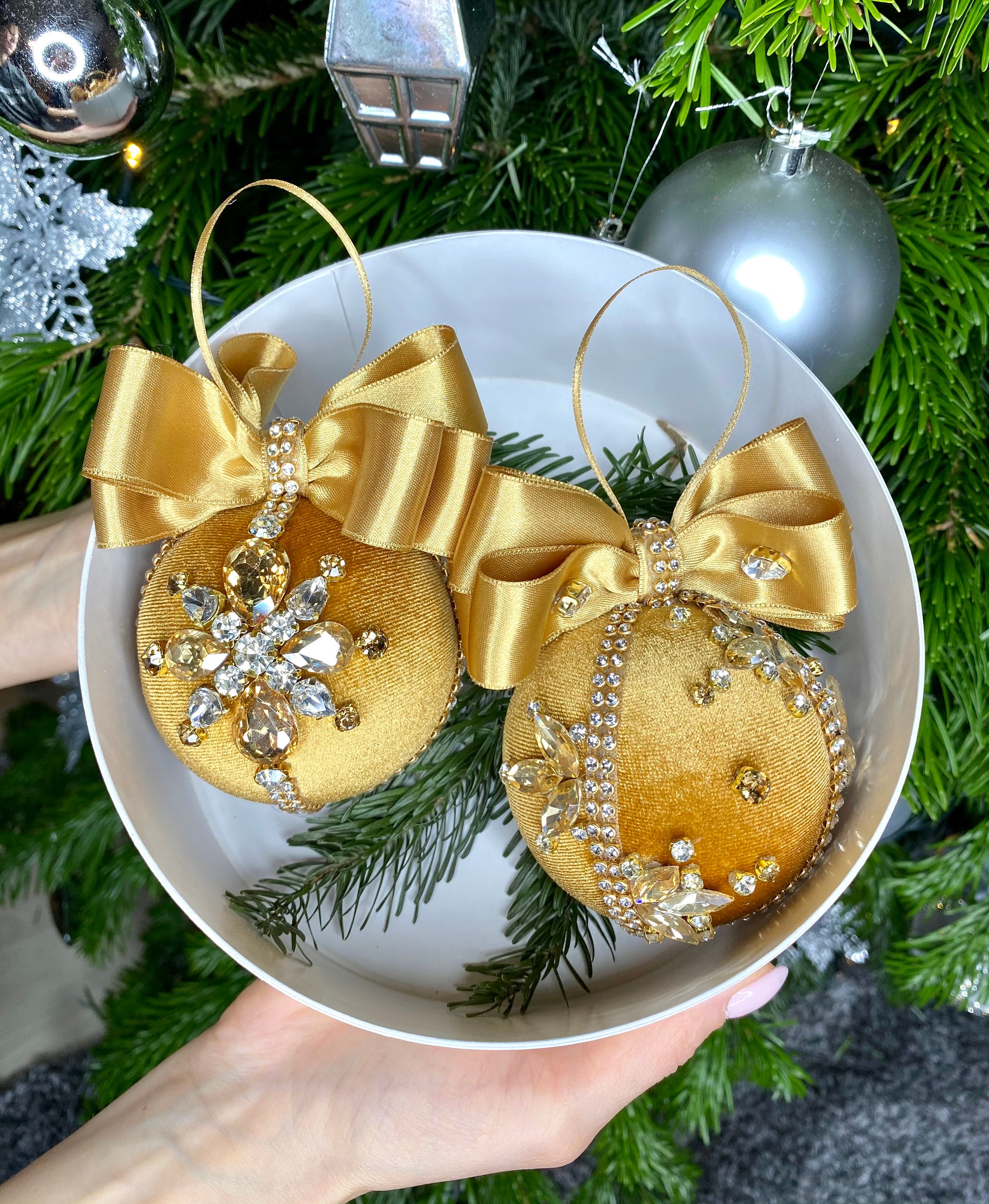 Christmas Ornaments, Christmas Rhinestones Decoration, Handmade Christmas Balls, Tree Decor Set .