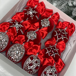 Christmas Velvet Ornaments/Christmas Red Balls/Christmas Red Rhinestones Balls/Tree Red Decoration/Rhinestones Ornaments Balls/Tree Set Deco