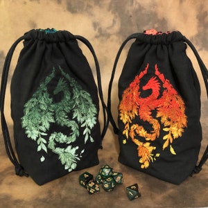 Extra large double drawstring reversible dice bag/ autumn leaf dragon