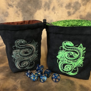 bolsa de dados/bolsa de dados bordada/cobra de criaturas escuras/bolsa de dados reversível/bolsa de pedras rúnicas/bolsa de cartas de tarô/