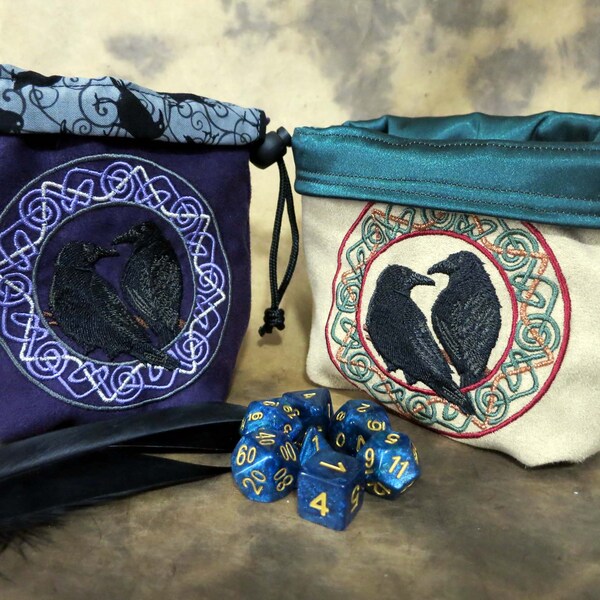 Red and Black Moon and Stars Embroidered Dice Bag