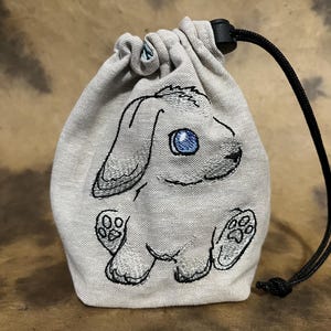 Embroidered Rabbit Dice Bag: Reversible Drawstring Pouch