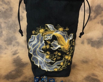 extra large embroidered koi reversible dice bag