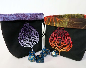Customizable Embroidered Fox Dice Bag: Reversible D&D Pouch