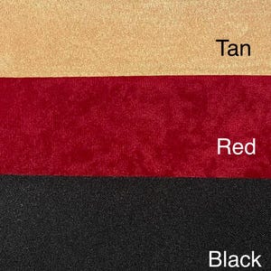 May include: Image showing color options for embroidery: tan, red, and black. The text "Color options (embroidery side)" is at the top. The colors are displayed in horizontal bands, with the color names labeled below each band.