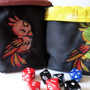 Bestickte Würfeltasche/ bestickte Kreatur Phönix/ Wendetasche/Runen-Stein-Tasche/Tarotkartenbeutel/Chibi Phoenix