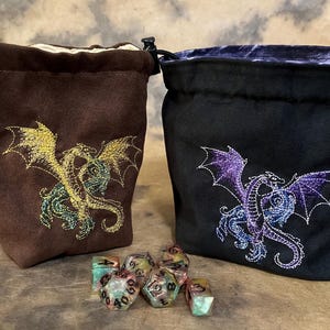 Customizable reversible embroidered dice bag/ Dragon