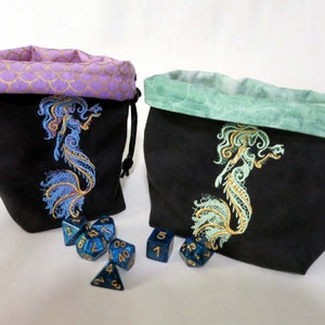dice bag/embroidered dice bag/ mermaid/ reversible dice bag/rune stone bag/ tarot card pouch/ aquarius mermaid/ drawstring pouch