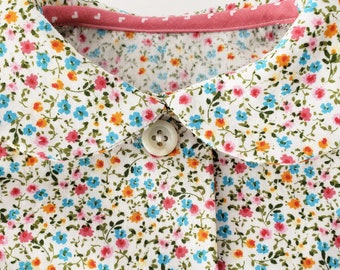 Floral button down shirt for toddler girls, puffy sleeve shirt, peter pan collar girls shirt, ruffle sleeve shirt