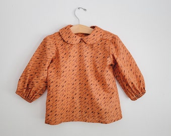 Muted rusty orange Peter Pan collar shirt for toddler girls, vintage style blouse, girls shirt 3/4 sleeve shirt