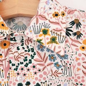 3T Organic Cotton Floral Button Down Shirt: Pink & Green Boys Dress Shirt