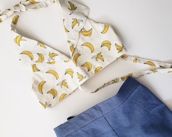 Banana Print Girls Crop Top/Toddler Halter Shirt/ 70s Inspired Girls Shirt, Boho Beach Outfit