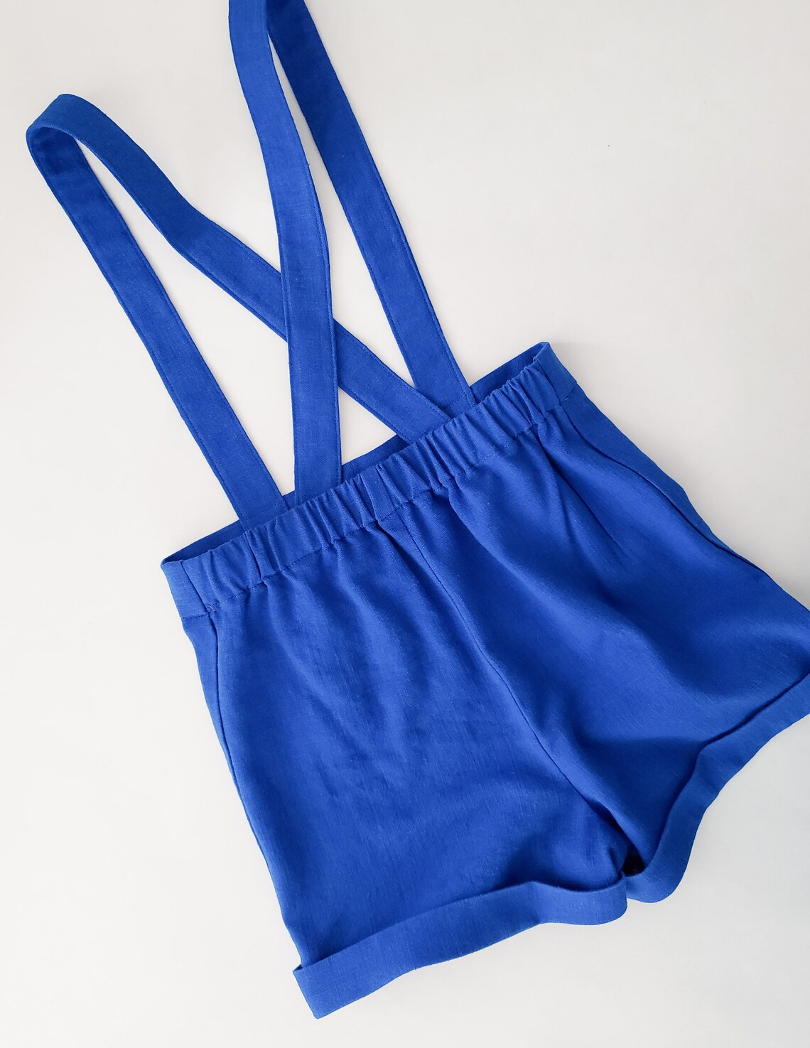 Royal Blue Suspender Shorts for Toddler Girls Linen Cuffed Etsy