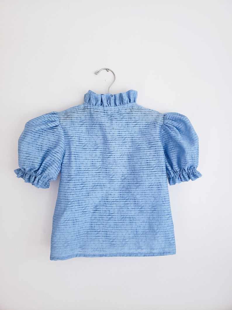 Girl Blue Ruffle Collar Blouse Shirt / Toddler/puff Sleeve | Etsy