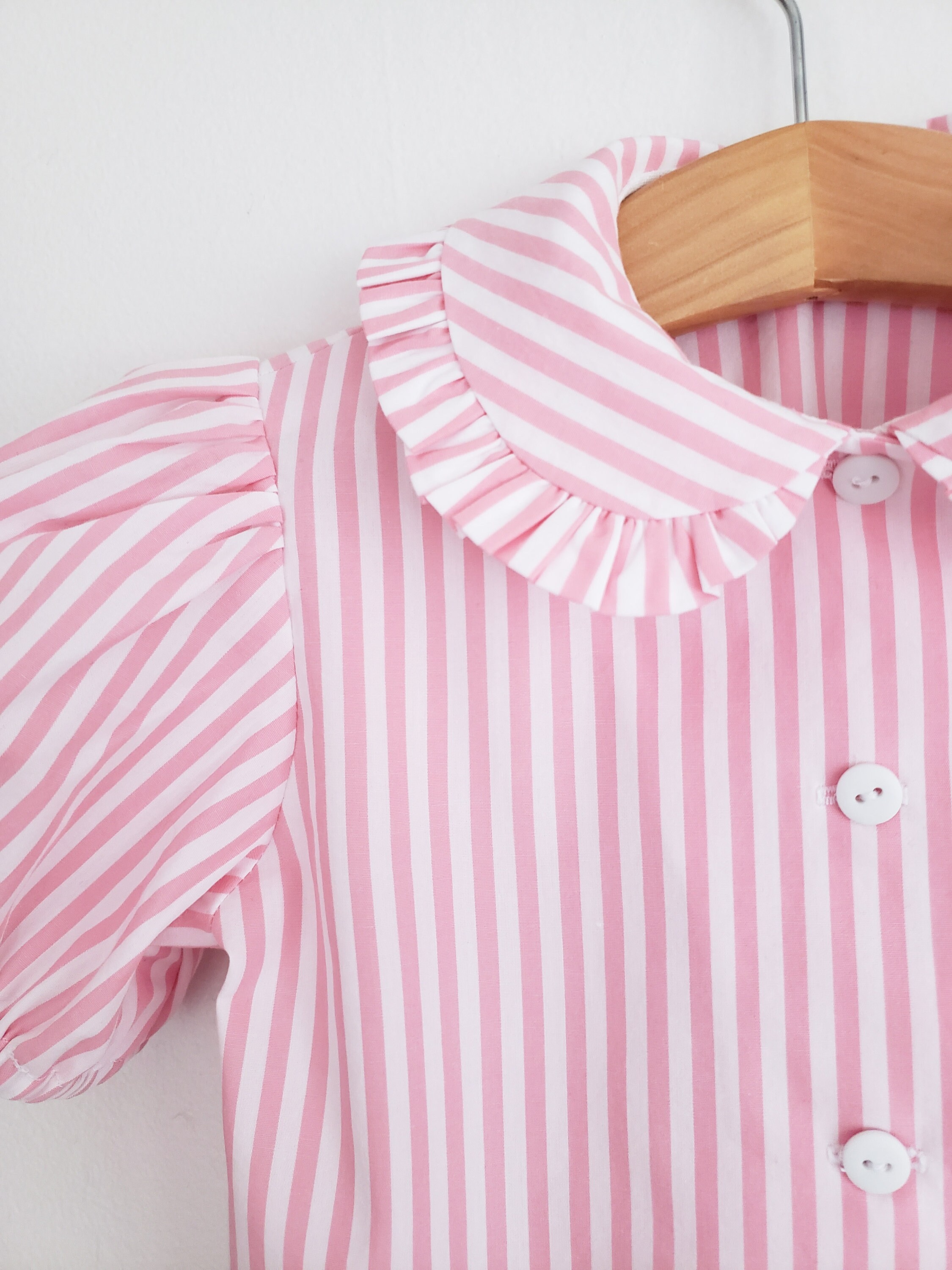 Striped Peter Pan Collar Shirt With Puff Sleeves for Toddler Girls 