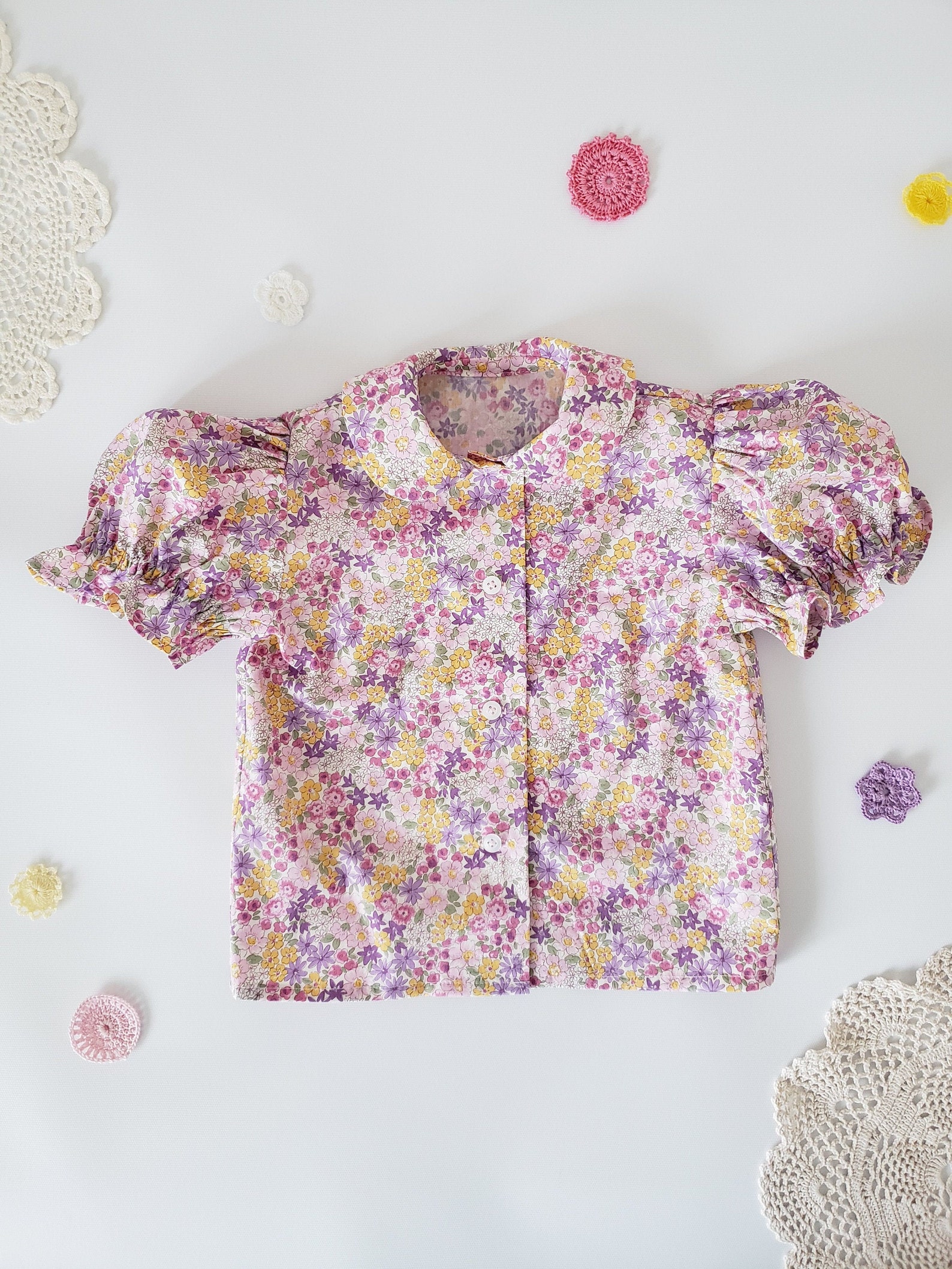 Babyhug Cotton Knit Half Sleeves Top with Peter Pan Collar & Floral Print -Red