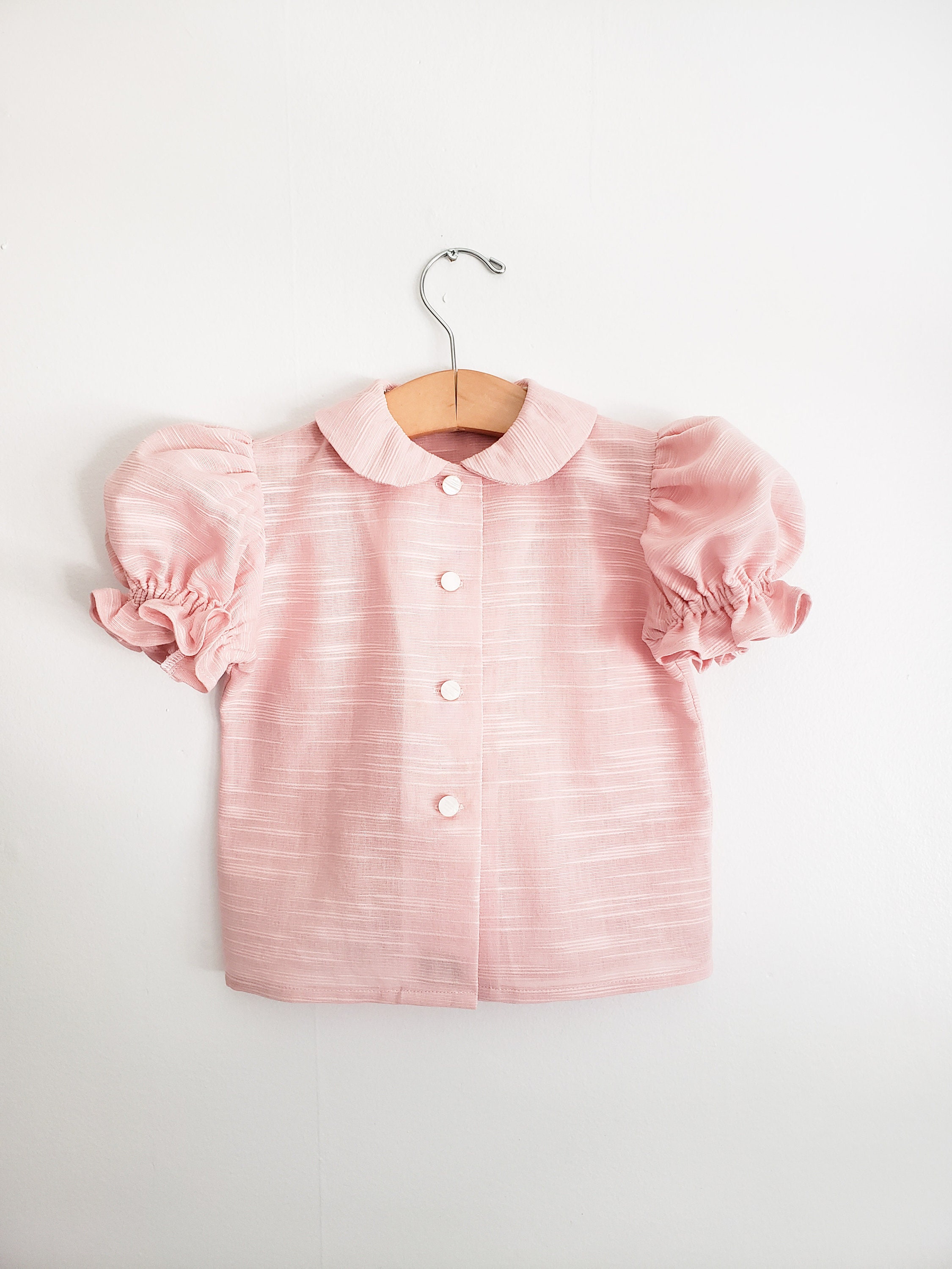 Girl Pink Peter Pan Collar Blouse Shirt Toddler puff Sleeve Shirt Etsy UK