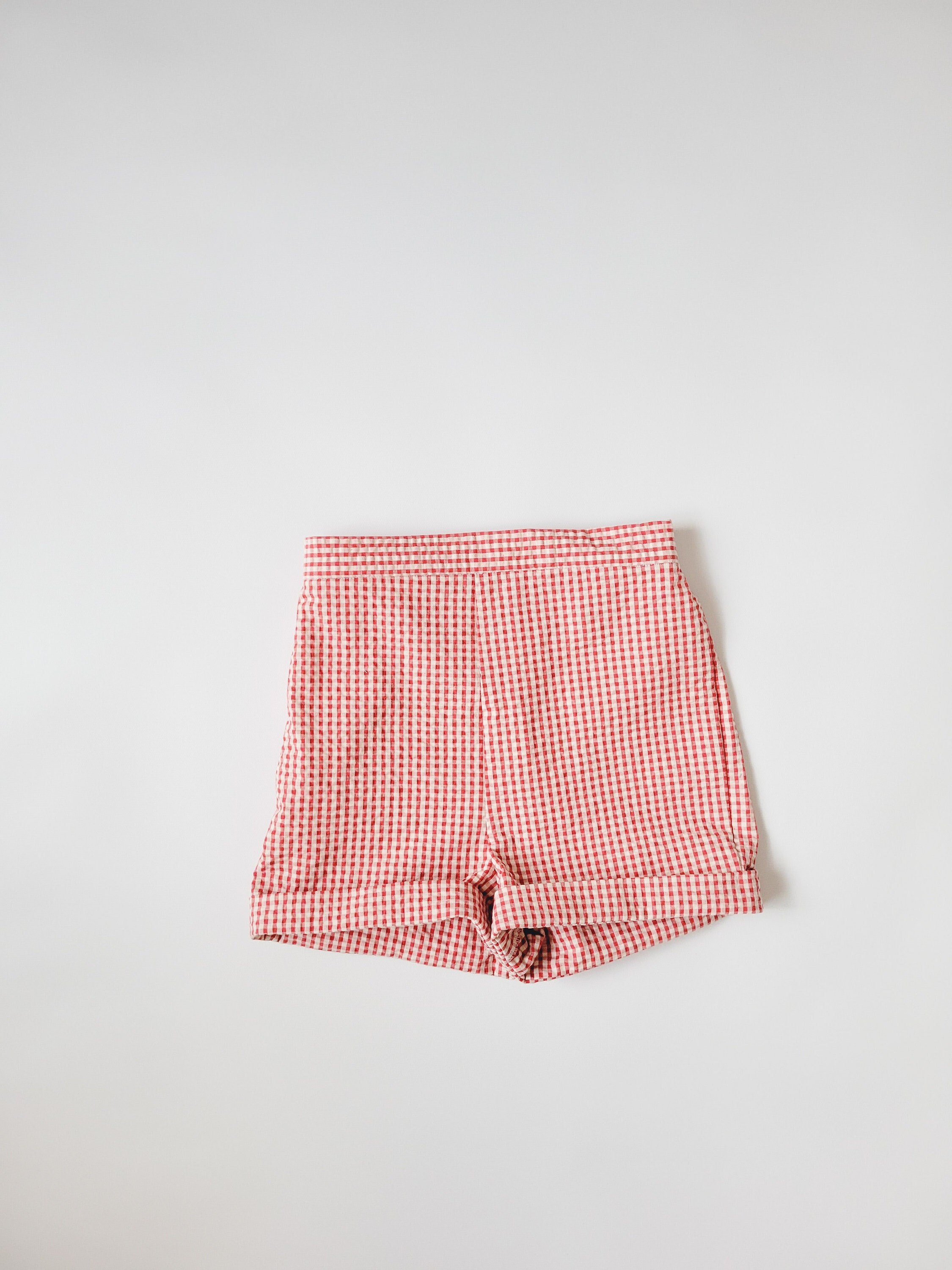 Red and white gingham shorts sale