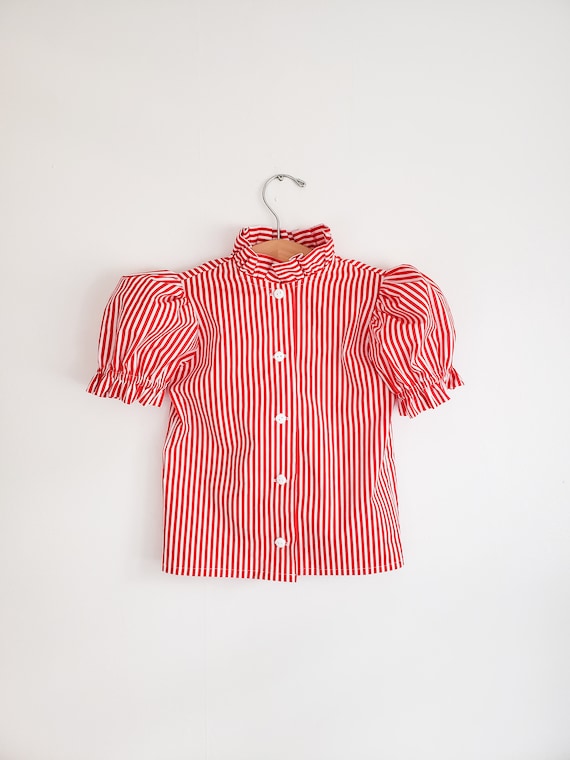 Red and White Striped Shirt for Toddler Girls 4th of July Shirt Ruffle Collar Blouse With Big Puffy Sleeves Etsy Canada