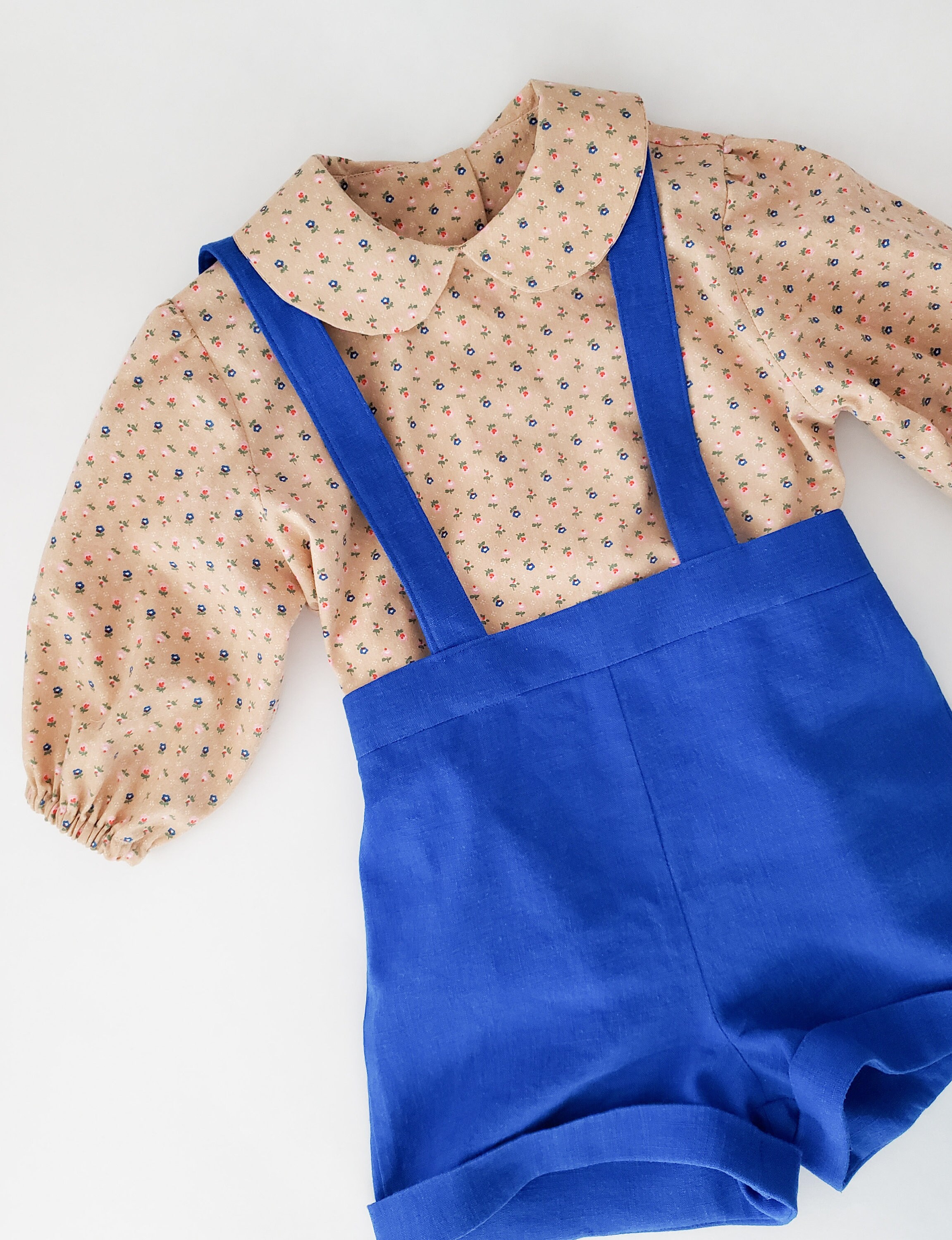 Royal blue suspender shorts for toddler girls linen cuffed Etsy