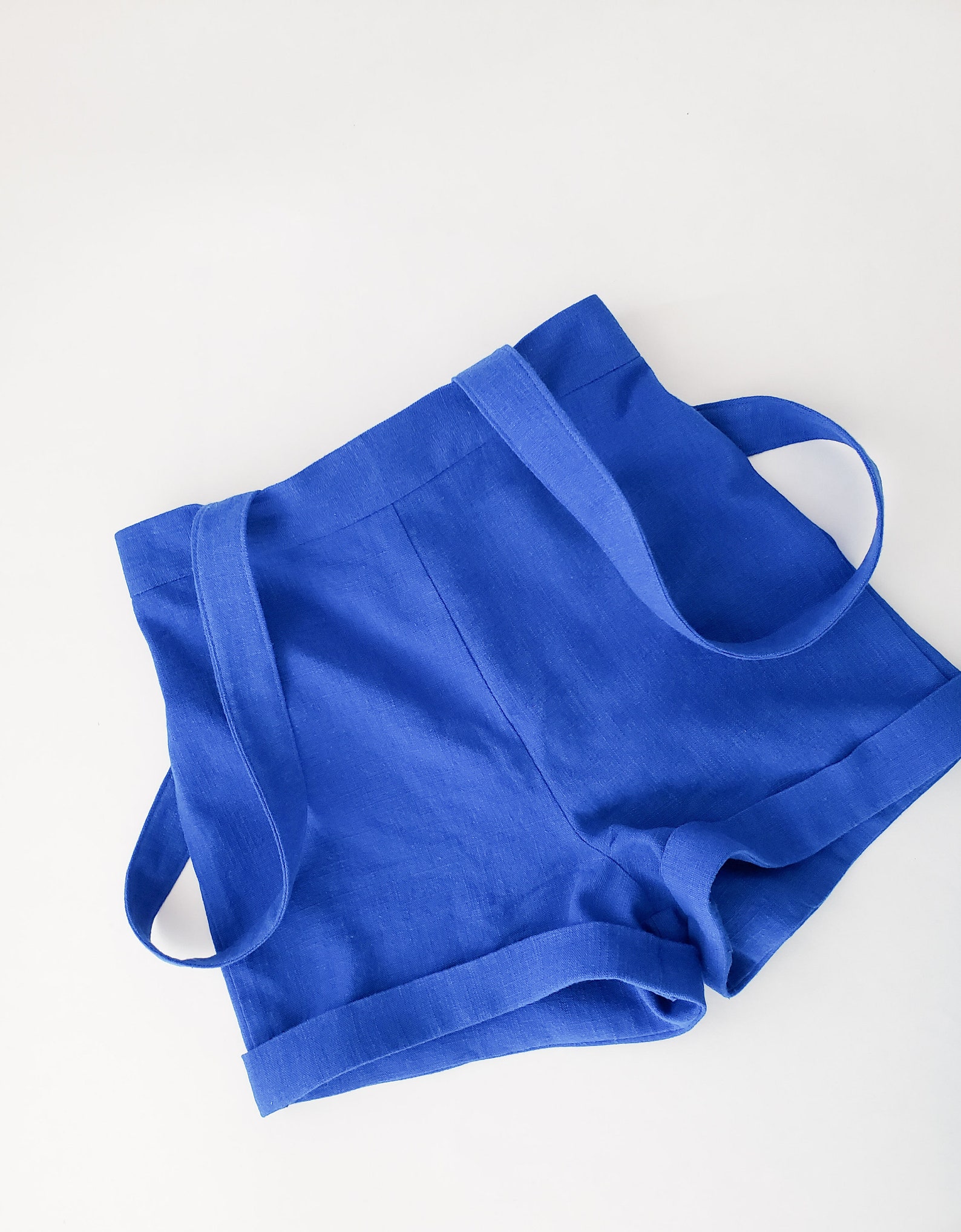 Royal blue suspender shorts for toddler girls linen cuffed Etsy