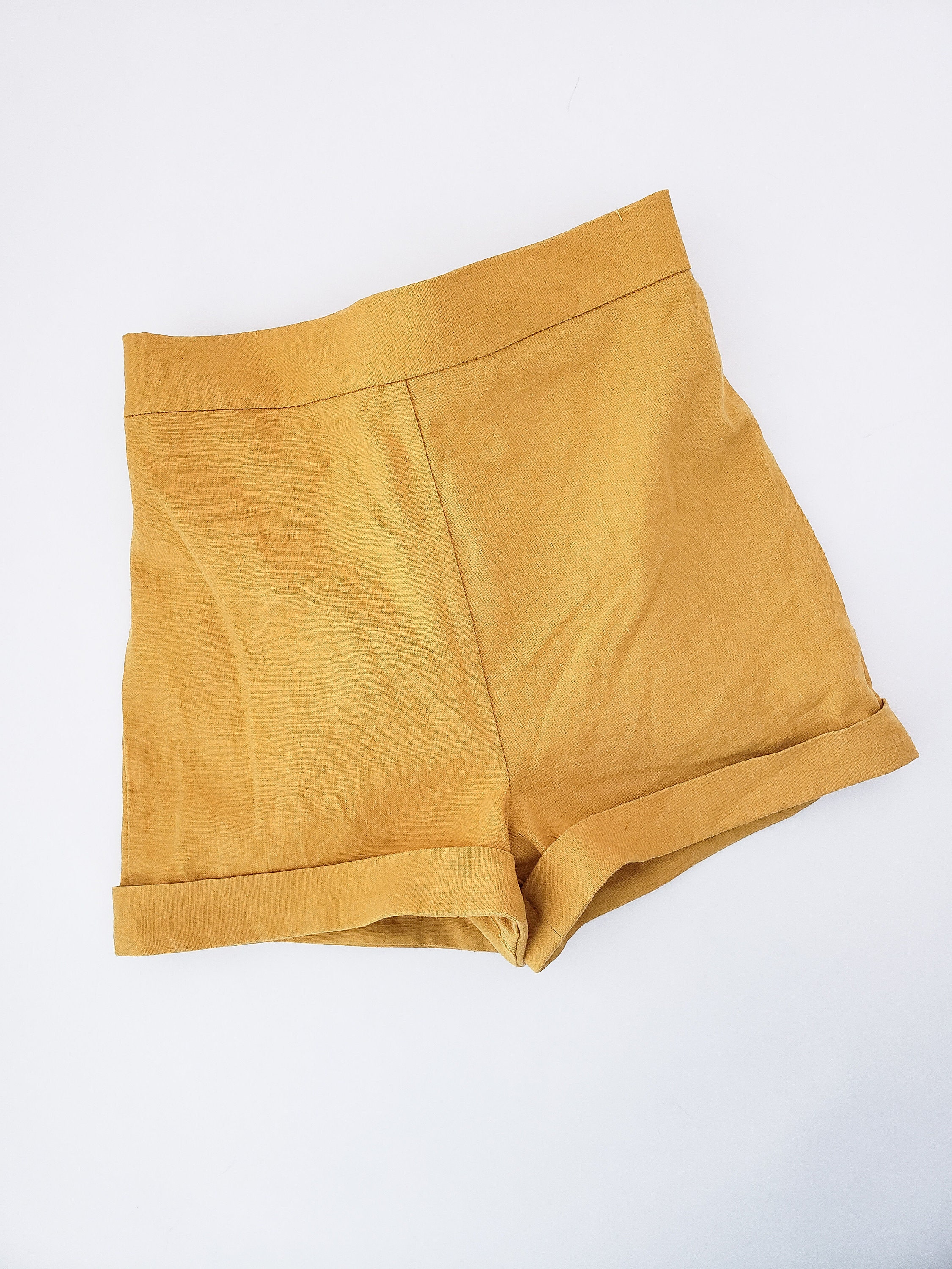 Mustard yellow linen shorts for girls tie back shorts for Etsy