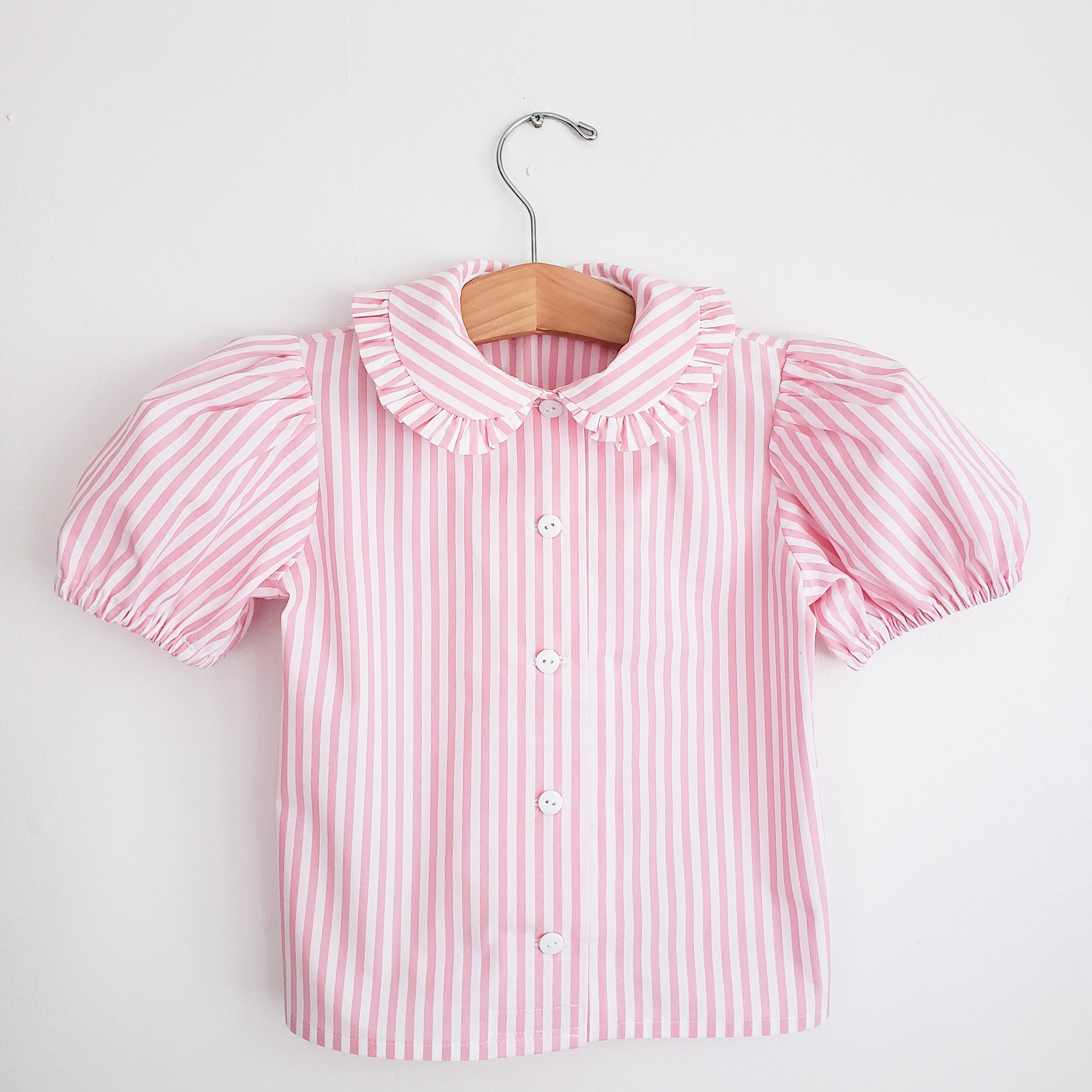 Striped Peter Pan Collar Shirt With Puff Sleeves for Toddler Girls 