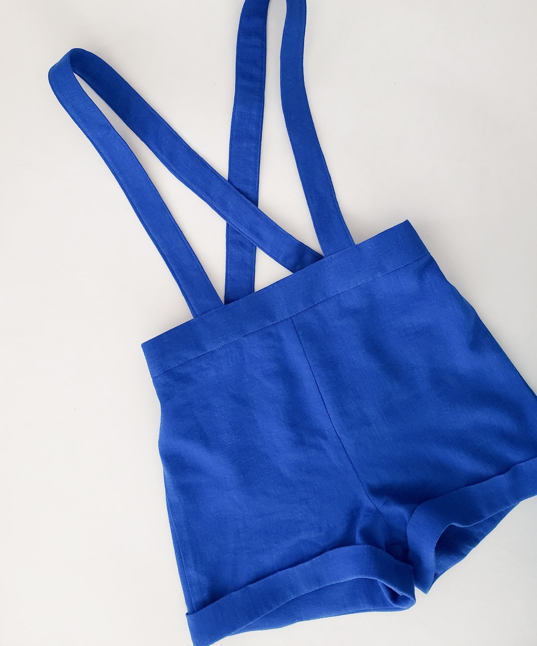 Royal Blue Suspender Shorts for Toddler Girls Linen Cuffed Etsy