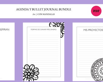 BUNDLE Agenda Perpetua y Bullet Journal de Mandalas Planificador Imprimible en Español emprendedoras 2024 Planner digital sin fecha