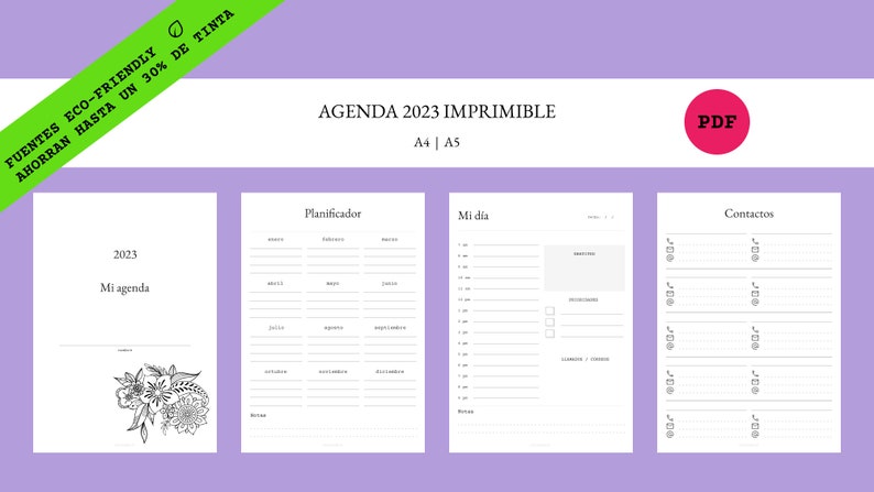 Agenda 2024 Imprimible Español Journal Planner Planificador Digital sin fecha perpetuo Emprendedora imagen 2